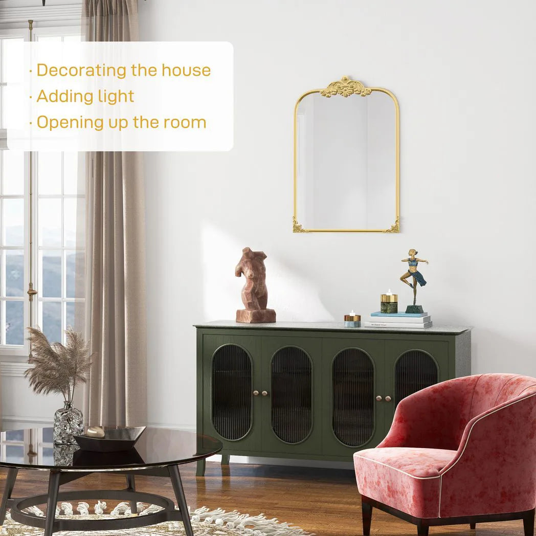 HOMCOM Wall Mirror, Decorative Baroque Mirror with Metal Frame, for Bedroom and Living Room, 60 x 87 cm