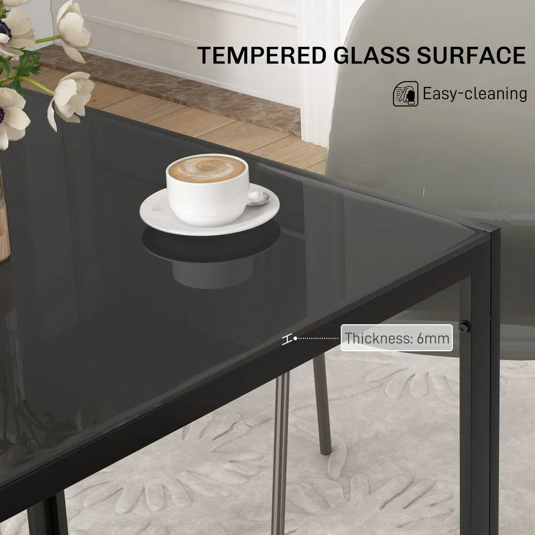 HOMCOM Modern Square Dining Table for 2–4 People with Glass Top and Steel Frame – Small Kitchen Table, Black