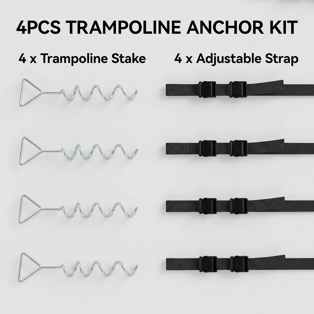 SPORTNOW Trampoline Anchor Kit with 4 Galvanised Steel Spiral Stakes & Adjustable Straps – 32cm Ground Anchors