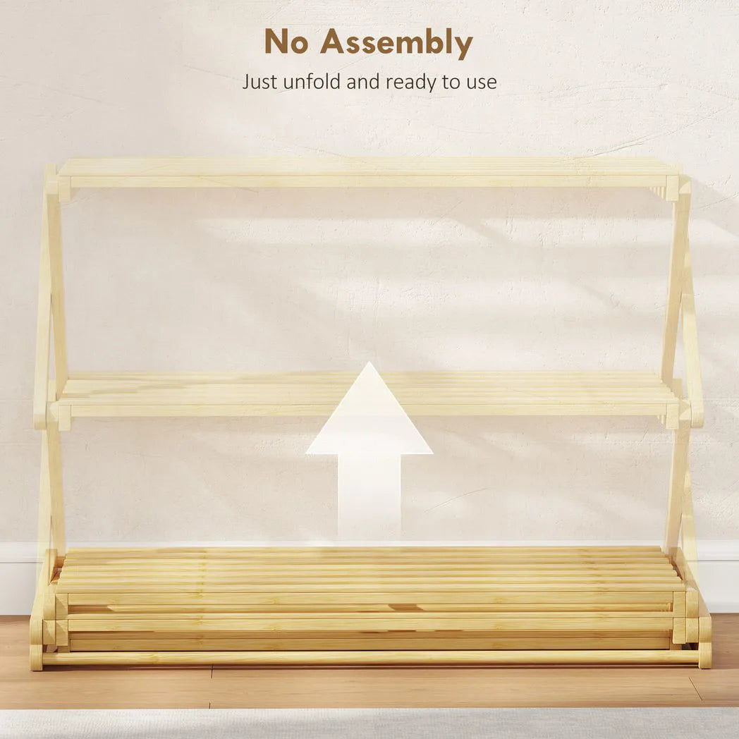 HOMCOM 3-Tier Folding Bamboo Shoe Rack – Holds 9 Pairs, No Assembly, Natural