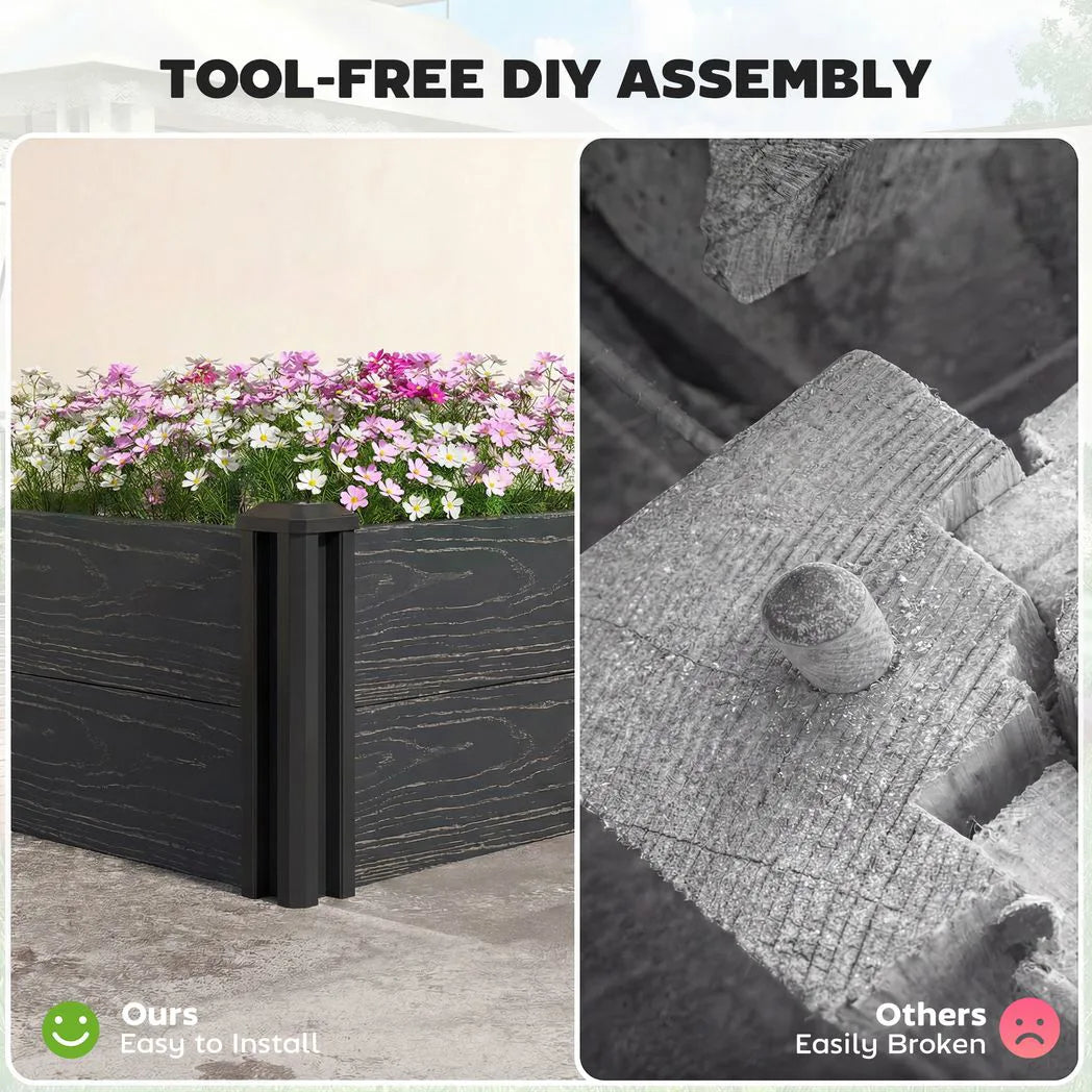 Outsunny Vinyl Raised Garden Bed Kit with Slotting Legs and Open Bottom – Modular 2 x 2 x 1ft Planter, Dark Grey