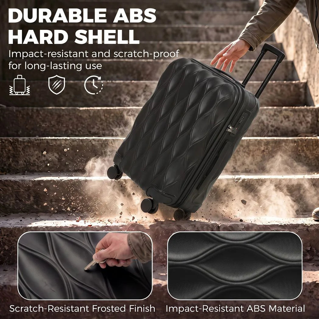 HOMCOM 24 Inch ABS Hard Shell Suitcase with TSA Lock and Spinner Wheels – 64L Checked Luggage, Black