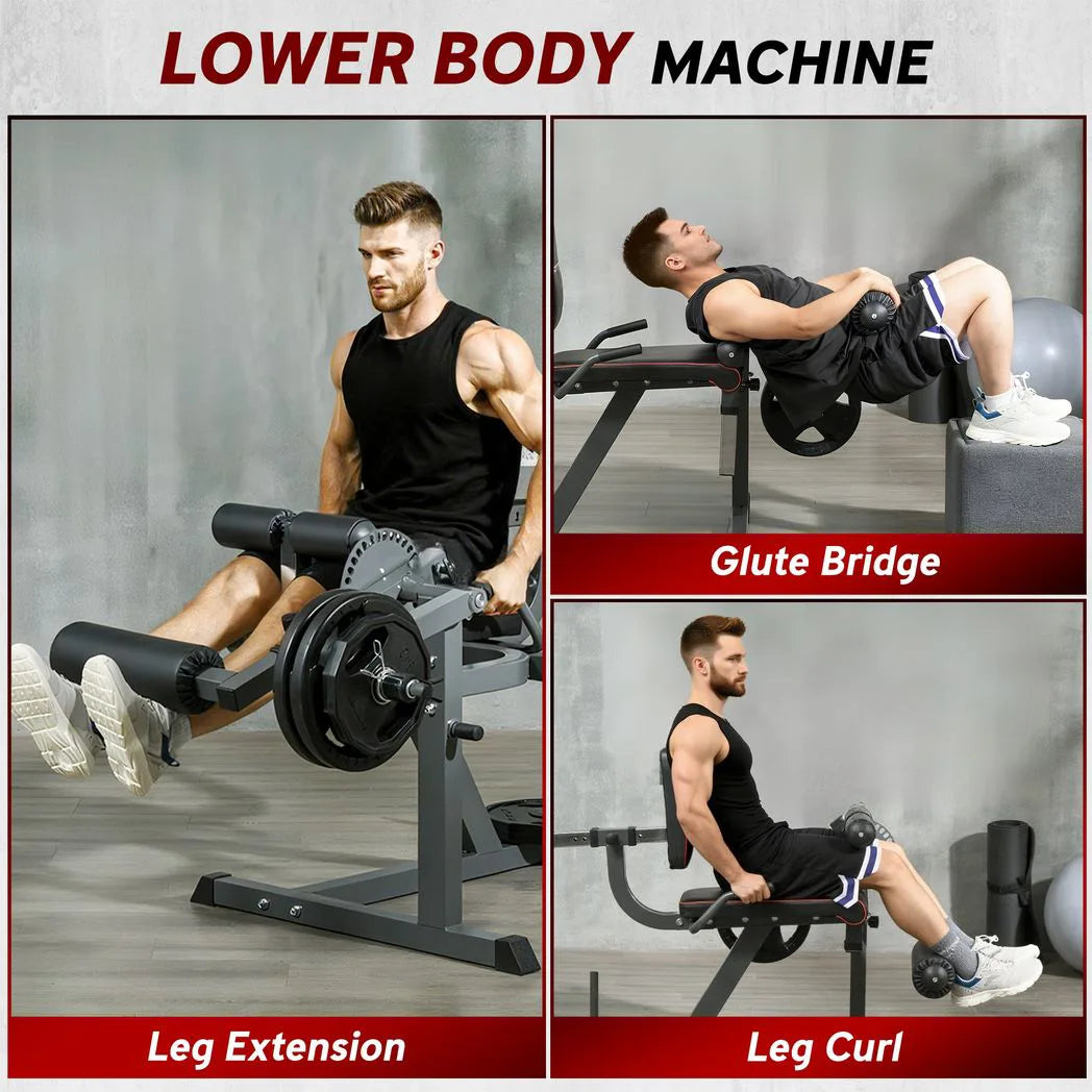 SPORTNOW Seated Leg Extension & Curl Machine, Plate Loaded with 32 Positions – Lower Body Home Gym Trainer