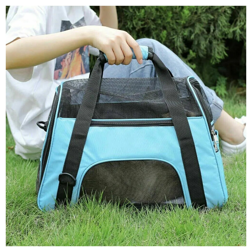 Large Soft Fabric Folding Pet Carrier Bag with Mesh Panels & Pockets – Portable Dog and Cat Travel Bag, Black