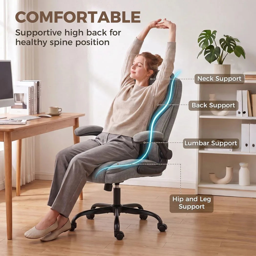 HOMCOM Ergonomic Office Chair with Flip-up Armrests & Pocket Springs – Swivel Rocking Desk Chair, Dark Grey
