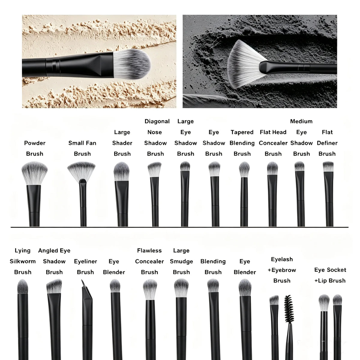 25-Piece Makeup Brush Set with Synthetic Bristles – Foundation, Concealer, Blush and Eyeshadow Brushes, Black