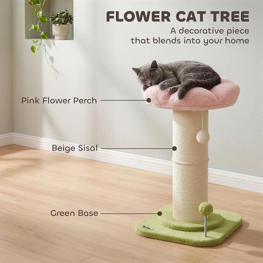 PawHut Flower Cat Tree with Thick Sisal Scratching Post, Dangling and Spring Balls – Compact Activity Centre