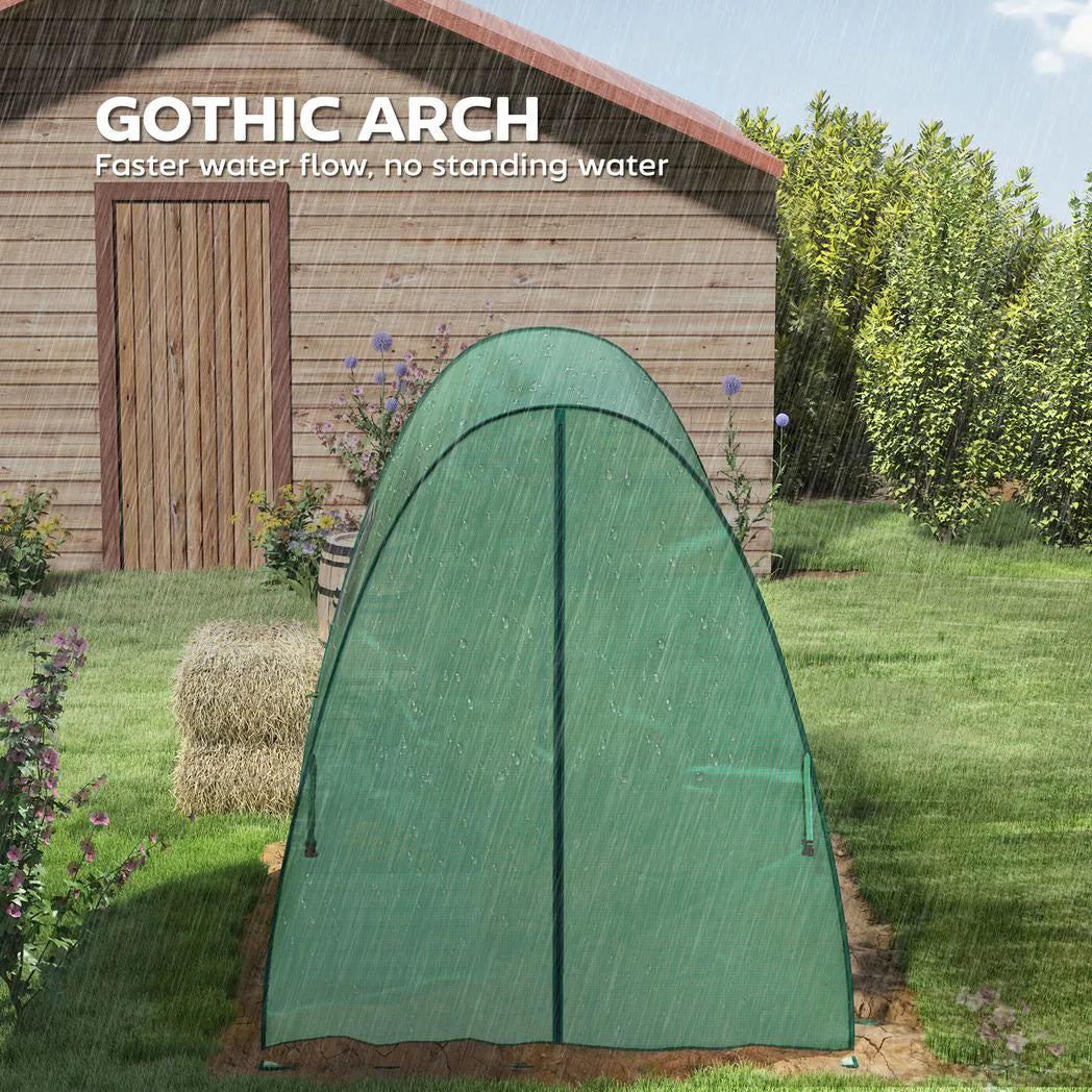 Outsunny Walk-In Polytunnel Greenhouse with Sandbags, 2 Zipped Doors & Mesh Windows, 1.8 x 1.8 x 2 m, Green