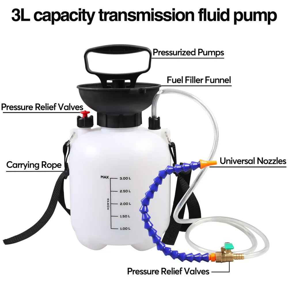 3L Manual Transmission Fluid Filling Pump with Pressure Gauge and Adapters – Gearbox Oil Filler Tool for ATF