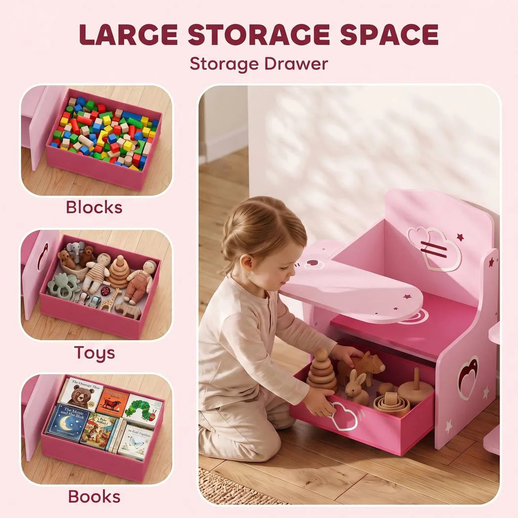AIYAPLAY Kids Table and Chair Set with Storage Bin – Desk for Play, Reading and Painting, Ages 3–5, Pink