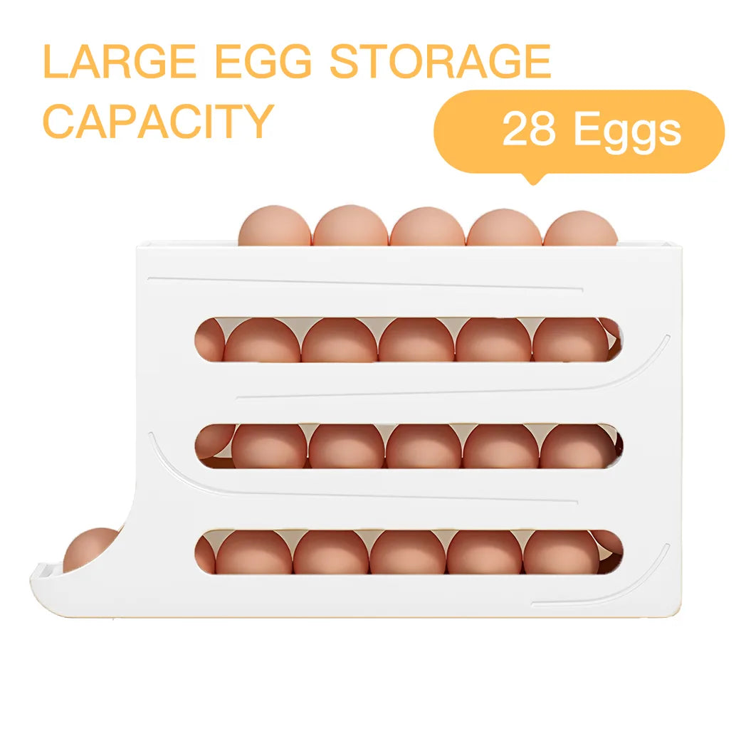 4-Tier Auto Rolling Egg Dispenser – Space-Saving Plastic Egg Holder Organiser for Fridge & Countertop