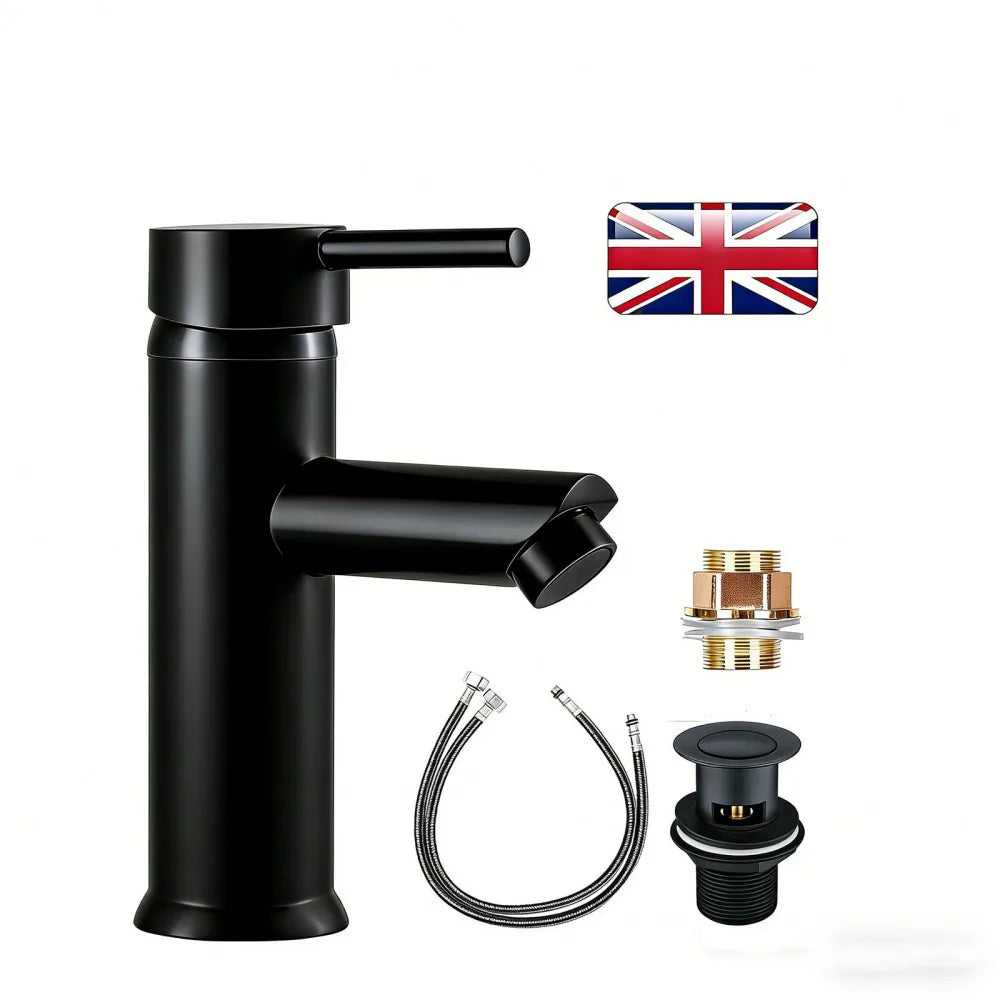 Cisivis Cloakroom Basin Mixer Tap with Pop-Up Waste – Brass Single-Hole Bathroom Sink Tap, 180° Swivel Spout