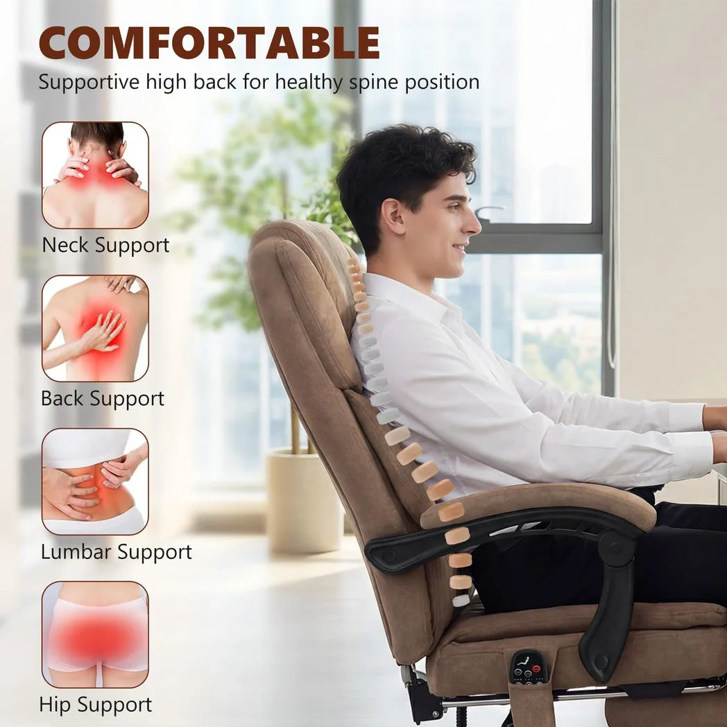 HOMCOM Executive Office Chair with 6-Point Vibration Massage and Heat, High Back, Reclining, Brown