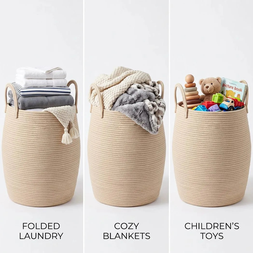 65L Foldable Laundry Basket with Handles – Fabric Washing Hamper & Storage Bin, Modern Minimalist, Beige