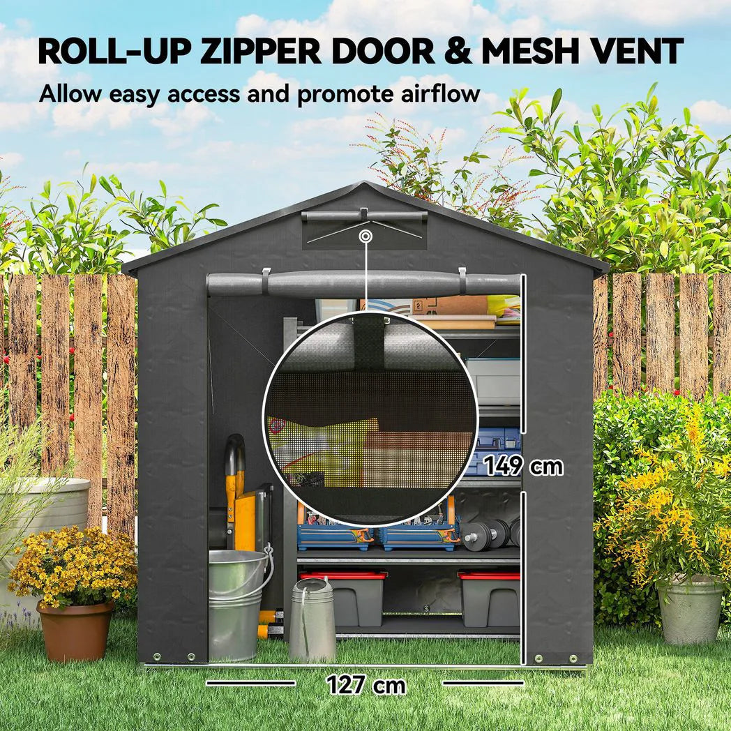 Outsunny 6 x 4ft Outdoor Storage Shed with Vent and Roll-Up Zipper Door – Waterproof Bike Tent