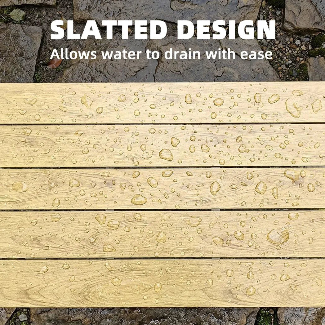 Outsunny Outdoor Garden Coffee Table – Slatted Wood-Plastic Composite Top with Metal Frame, 90 x 49cm, Brown