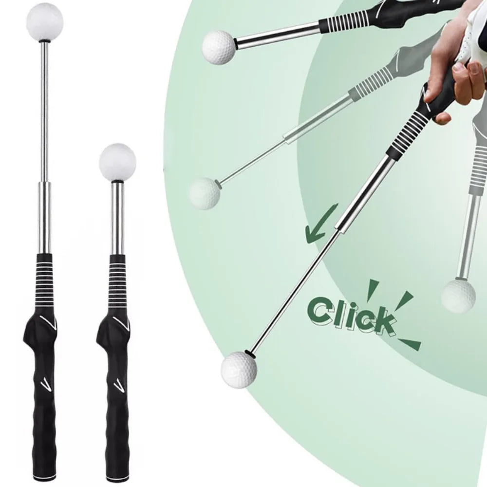 Retractable Golf Swing Trainer with Click Feedback – Portable Tempo & Grip Aid for Indoor Practice
