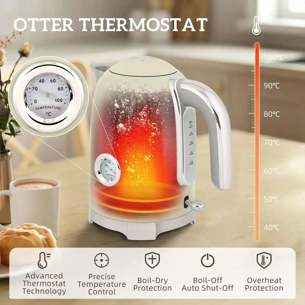HOMCOM Retro Kettle and 4-Slice Toaster Set with Thermometer & Otter Thermostat – 1.7L 3000W, Grey