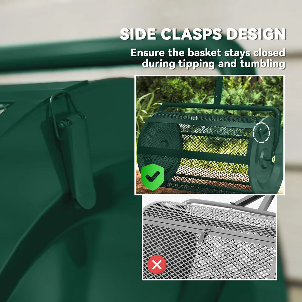 Outsunny 24" Compost Spreader with 75L Mesh Basket & Adjustable T-Handle – Peat Moss & Seed Garden Roller, Green