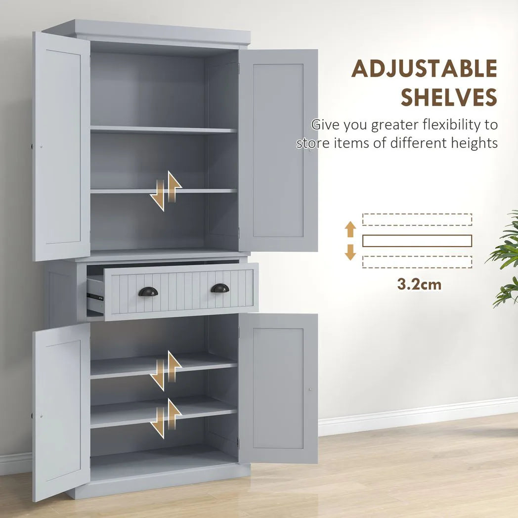 HOMCOM Mid-Century Kitchen Cabinet with Sliding Drawer and Adjustable Shelves – Larder Cupboard, Grey