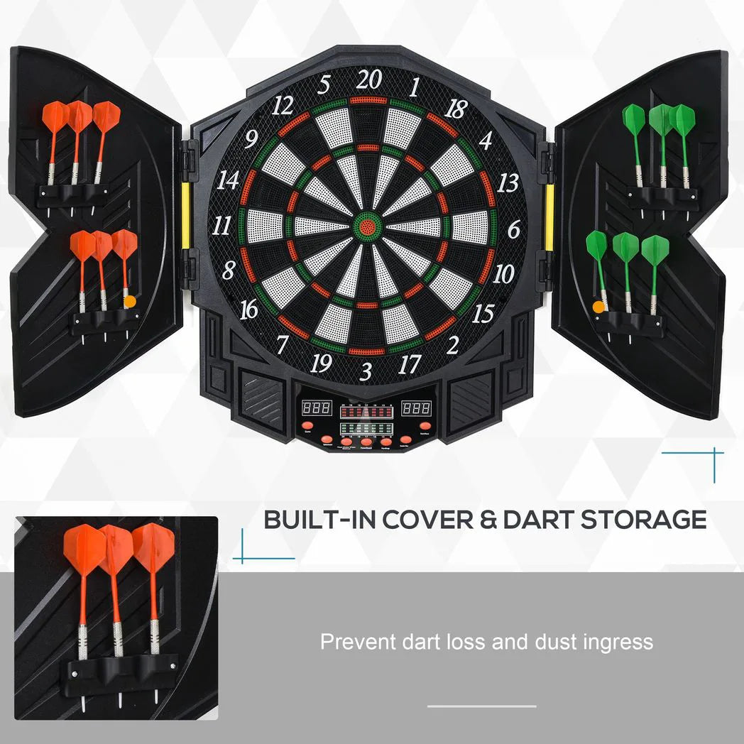 HOMCOM Electronic Dartboard Set with LED Score Display, 27 Games & 12 Soft Tip Darts – Up to 8 Players