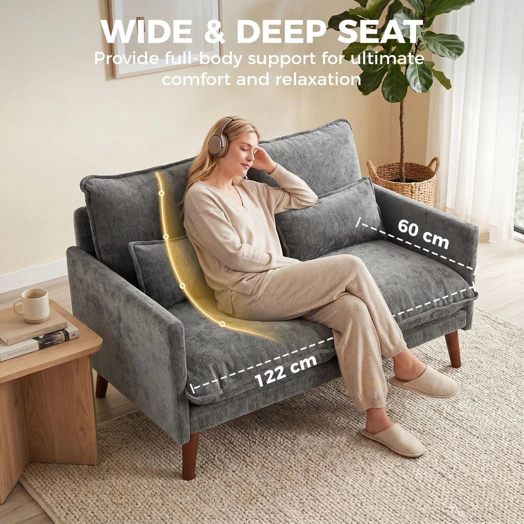 HOMCOM 2 Seater Sofa with Pocket Spring Cushions, Wide Deep Seat & Rubberwood Legs – Loveseat, Grey