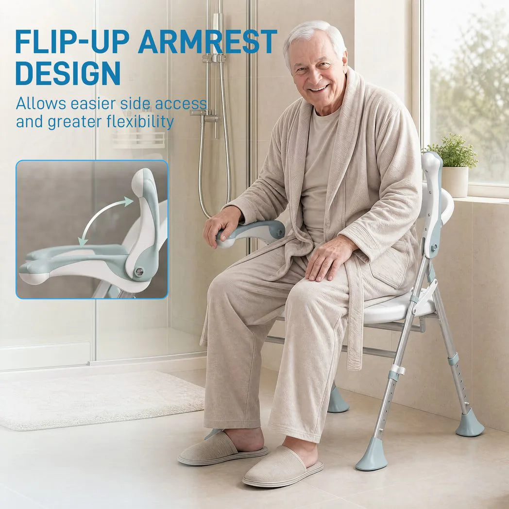 HOMCOM Foldable Shower Chair with Flip-Up Armrests, Adjustable Height & Non-Slip Feet, 136 kg