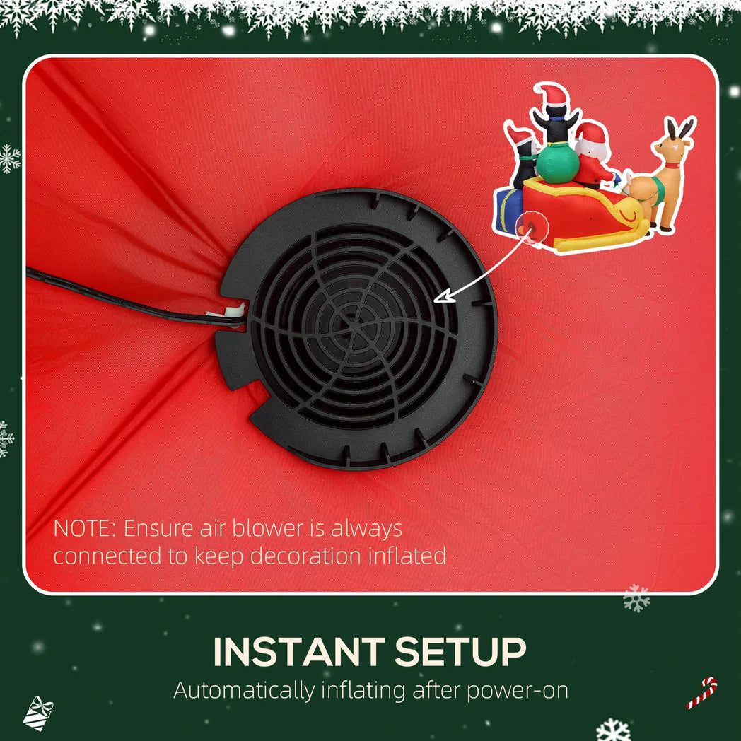 Outsunny 6ft Inflatable Santa Sleigh Christmas Decoration with Built-In LEDs – Outdoor Blow-Up Display