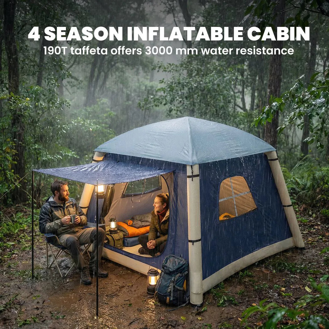 Outsunny Inflatable Camping Tent with Hand Pump – 1–2 Person Blackout Blow Up Air Tent with Carry Bag, Dark Blue