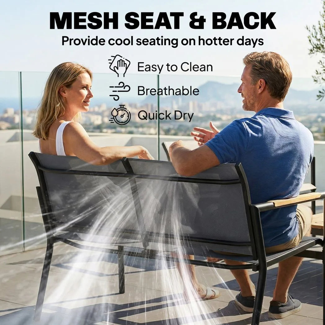 Outsunny 4 Seater Metal Garden Sofa Set – Loveseat, Two Armchairs and Coffee Table with Breathable Mesh Seats, Grey