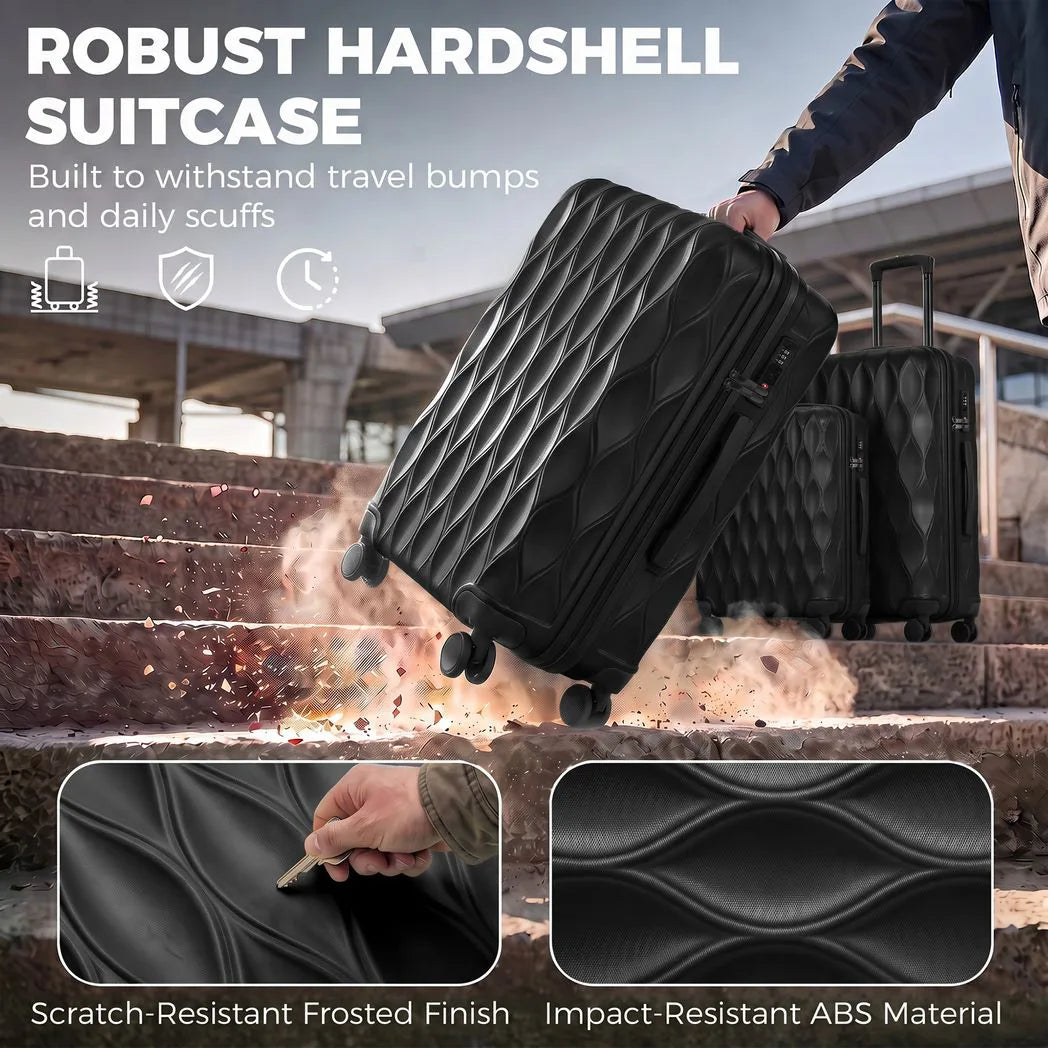 HOMCOM 3-Piece Hard Shell Suitcase Set with TSA Lock & Spinner Wheels – 20/24/28 Inch Carry On & Checked Luggage, Black