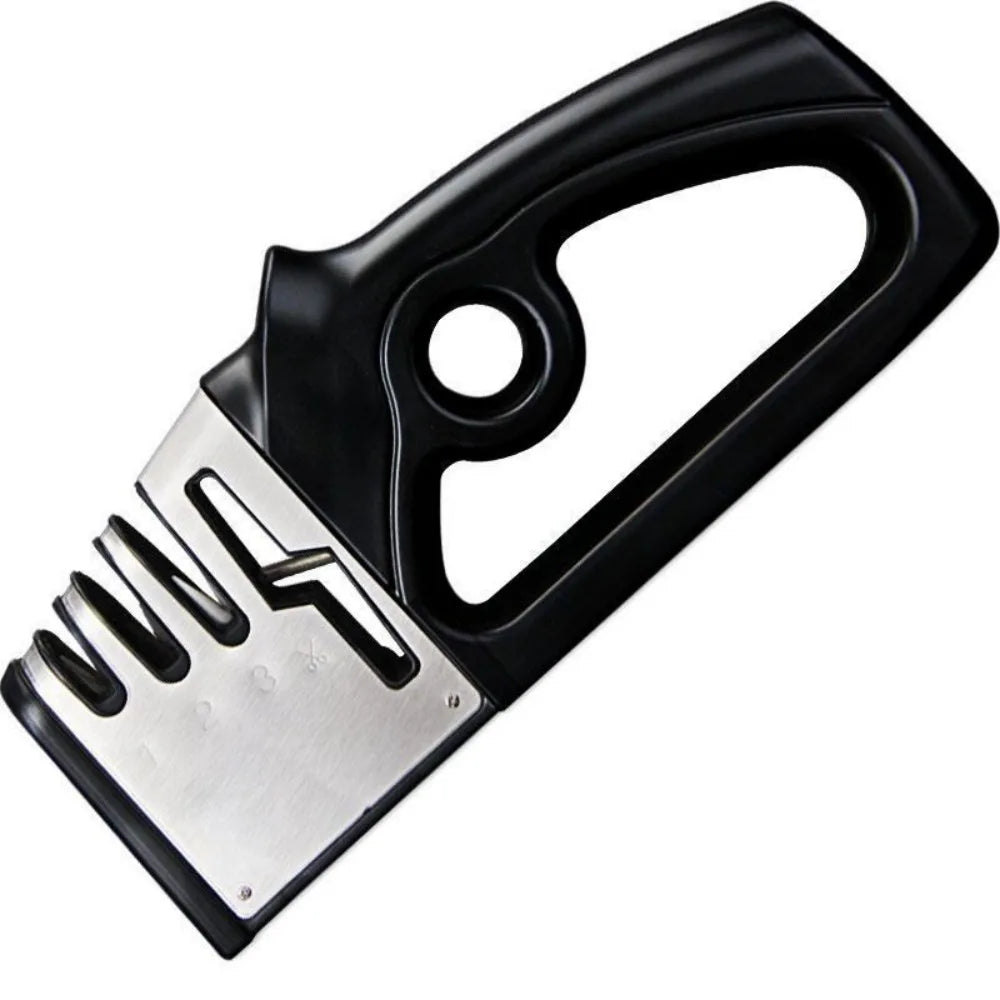 4-in-1 Knife Sharpener with Diamond, Ceramic & Tungsten Slots – Kitchen Knife and Scissor Sharpener, Black