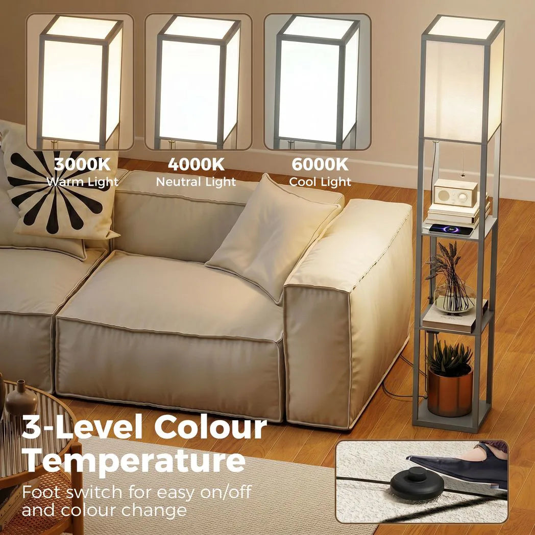 HOMCOM 3-Tier Column Shelf Floor Lamp