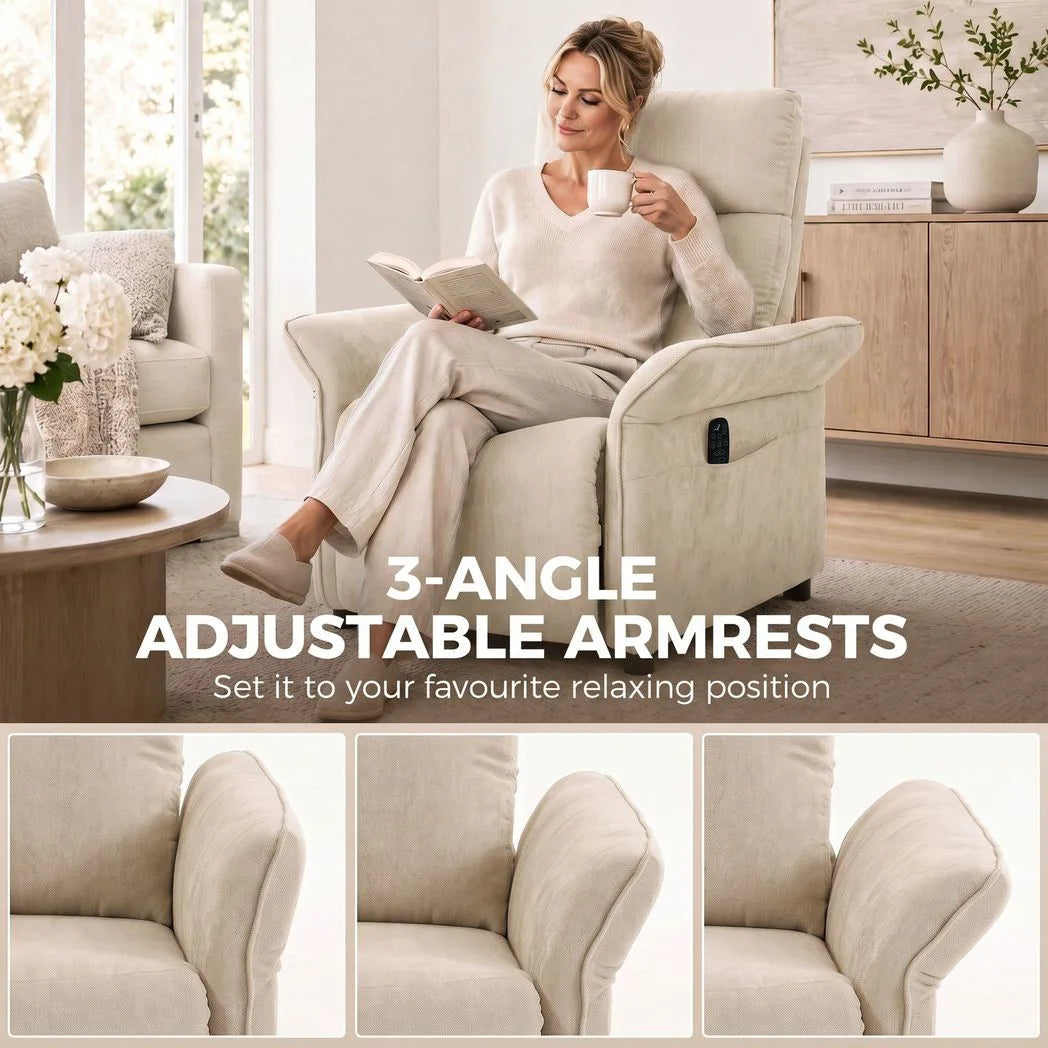 HOMCOM Push Back Recliner Armchair with 8-Point Massage, Lumbar Heat and Adjustable Armrests – Beige