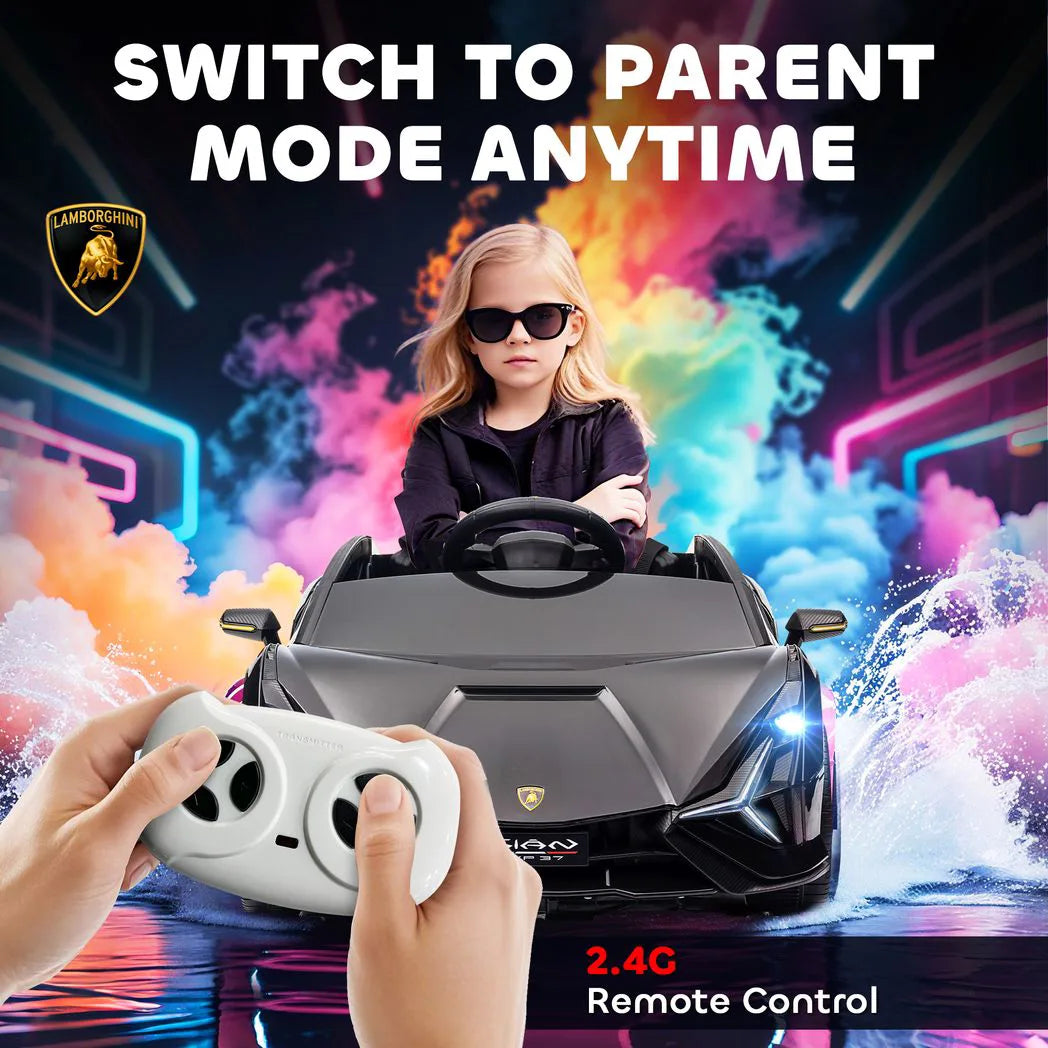 HOMCOM Licensed Lamborghini Sian 12V Kids Electric Ride-On Car with Dual Motors, Remote Control & Music – Black