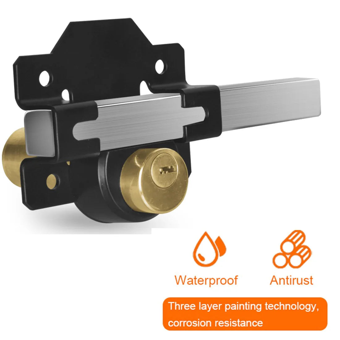 70mm Double-Sided Garden Gate Lock with Long Throw Bolt, Brass Cylinder and 5 Keys – Black