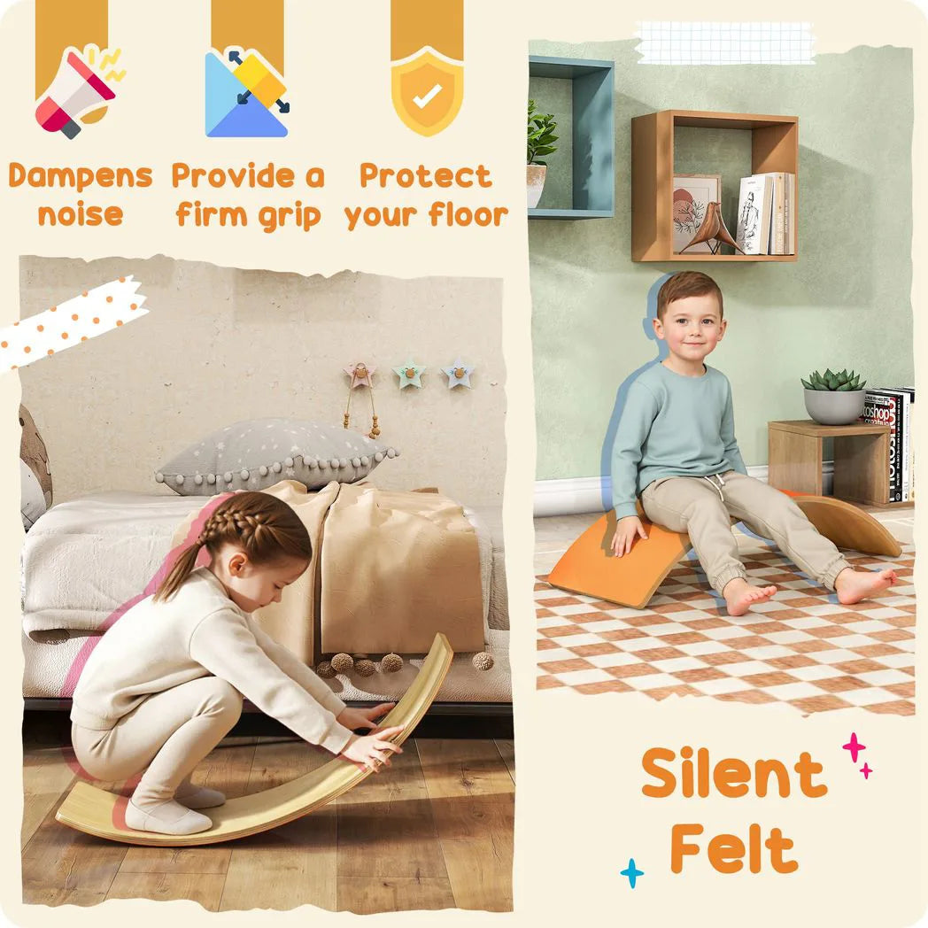 AIYAPLAY Wooden Balance Board for Kids with Silent Felt Base – Wobble Board for Sensory Play, Orange
