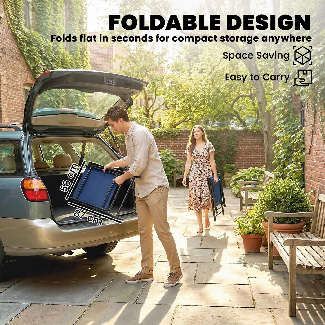 Outsunny Set of 2 Folding Garden Chairs with High Back, Armrests & Texteline Seat – Navy Blue