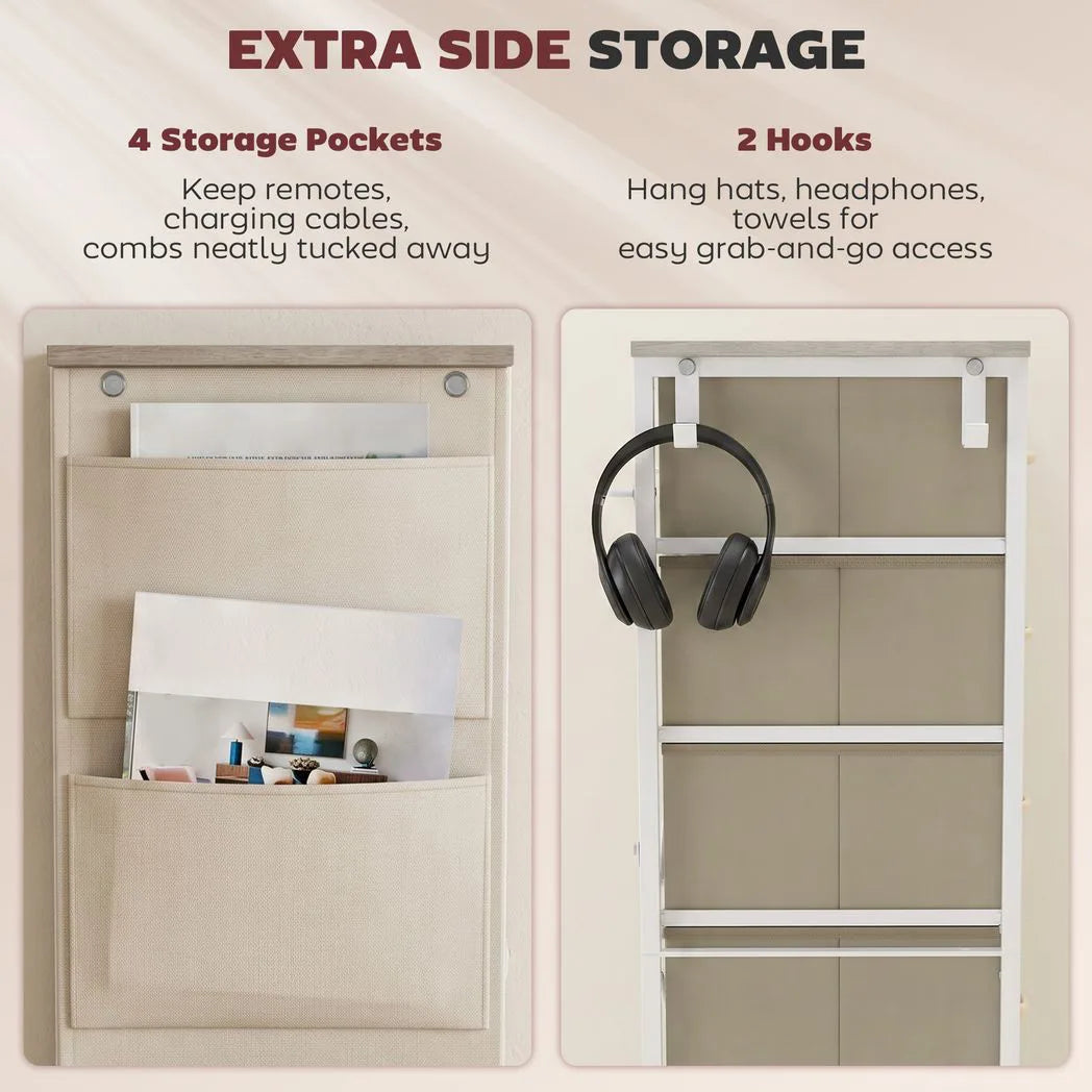 HOMCOM Tall Chest of Drawers with 4 Fabric Drawers, 4 Pockets & 2 Hooks – Steel Frame Storage, Natural Wood