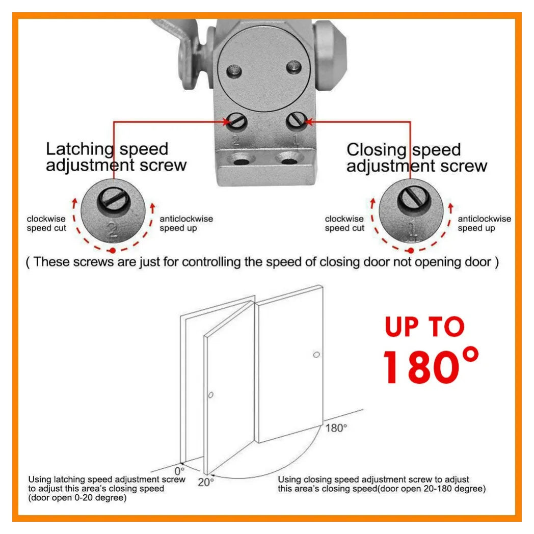 Heavy Duty Hydraulic Overhead Door Closer for 45–65 kg Doors, Adjustable Soft Close, Silver