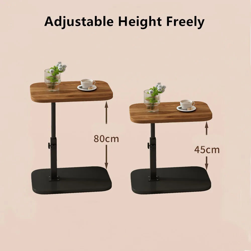 Adjustable C-Shaped Sofa Side Table with 360° Tabletop, 45–80cm Height – Laptop End Table, Walnut