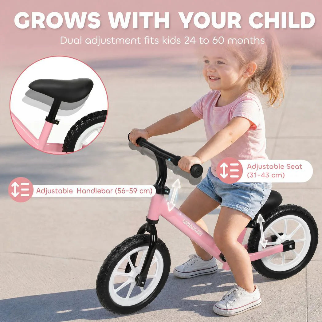 AIYAPLAY 11.2" Toddler Balance Bike with Light-Up Wheels, Adjustable Seat & Handlebar, 360° Steering – Ages 2-5, Pink