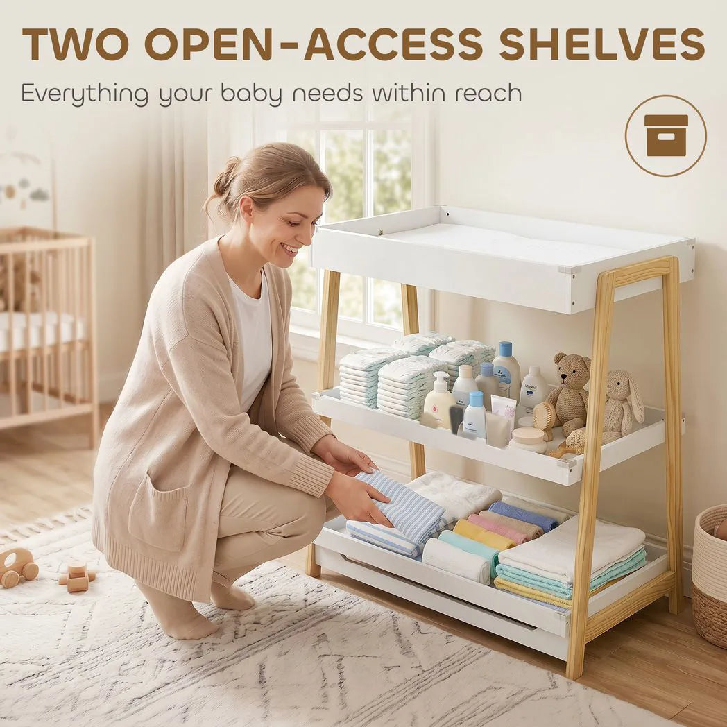 AIYAPLAY Baby Changing Table with 2 Storage Shelves & Waterproof Mat – Nursery Changing Unit, White