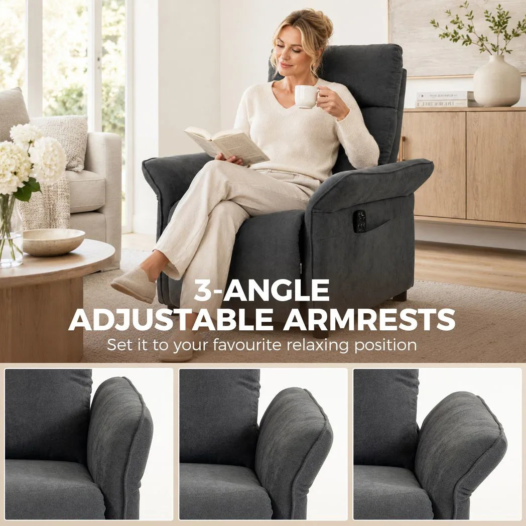 HOMCOM Push Back Recliner Armchair with Massage, Heat and Side Pockets – Lounge Chair, Dark Grey
