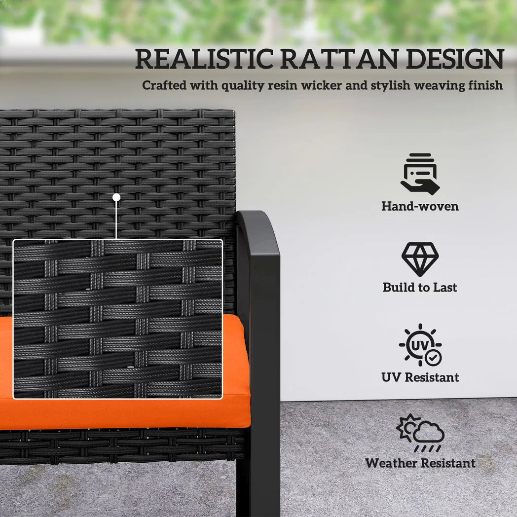 Outsunny 2 Seater Rattan Garden Bench with Padded Cushion, Orange