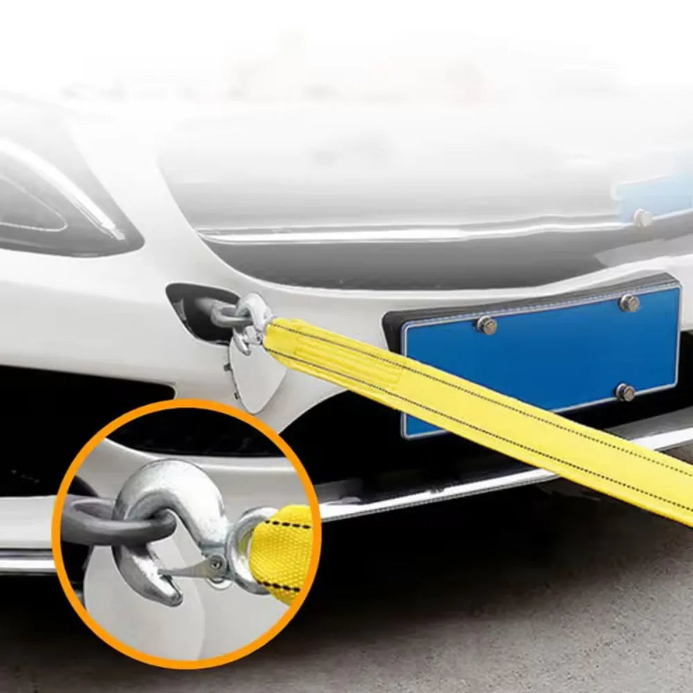 Heavy Duty 4m Car Tow Rope with Hooks, 3 Ton Nylon Recovery Strap – Fluorescent Yellow for Van and Road Recovery