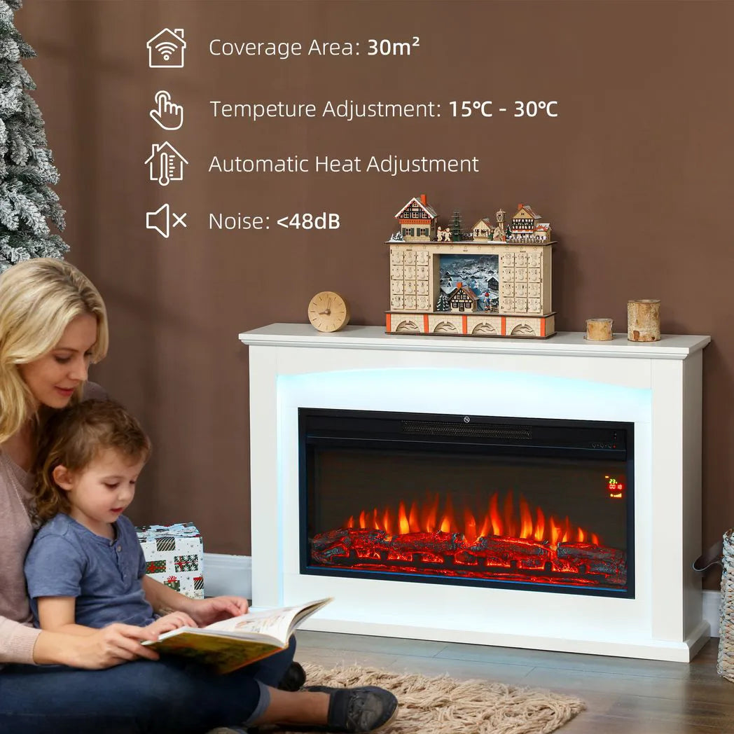 HOMCOM 2000W Electric Fireplace with Faux Flame, Thermostat and Remote – 5118 BTU Heater, White