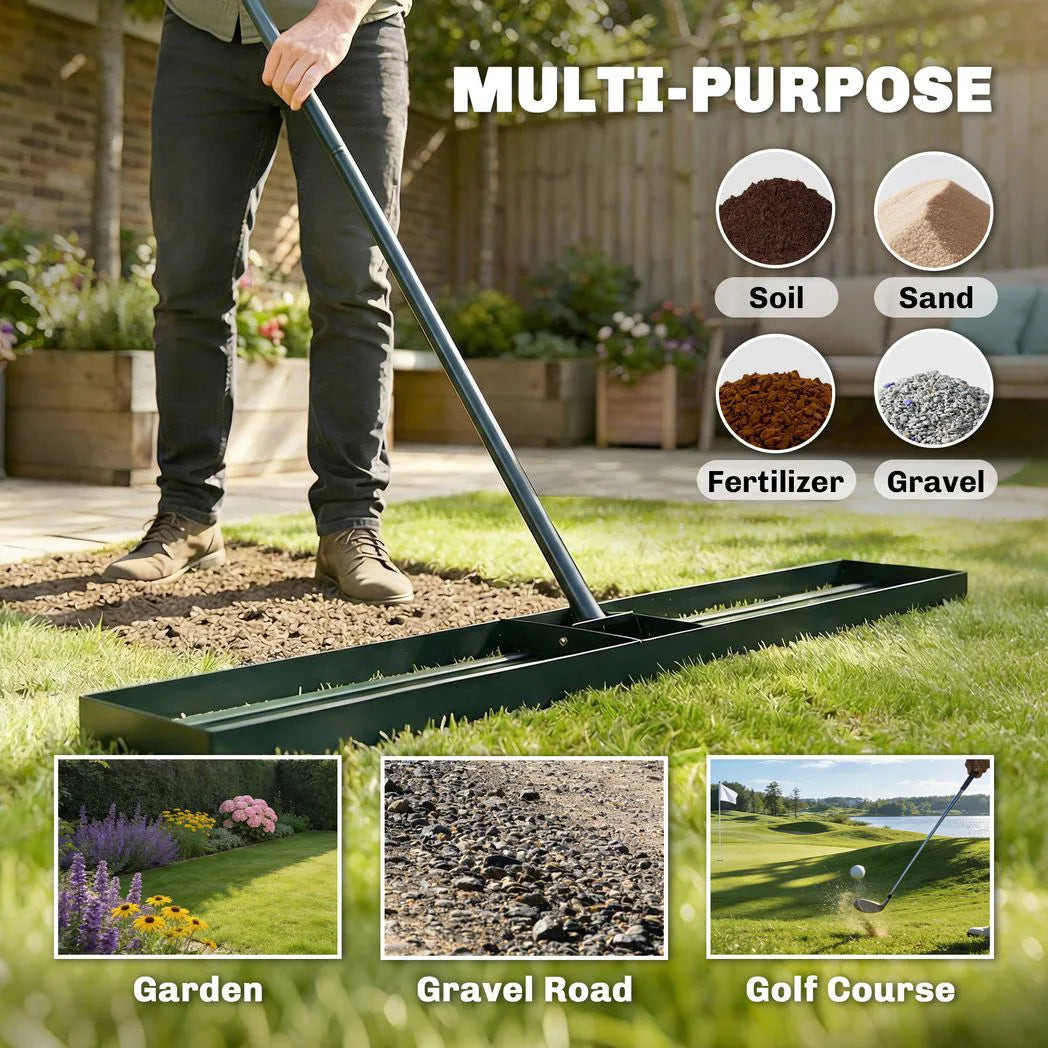 Outsunny Lawn Levelling Rake – 113 x 26cm Lawn Leveller Lute with 169cm Handle for Soil, Sand and Grass