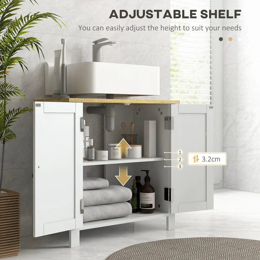 kleankin Under Sink Bathroom Cabinet with U-Shaped Cut-Out – For Basins Without Pedestal, White