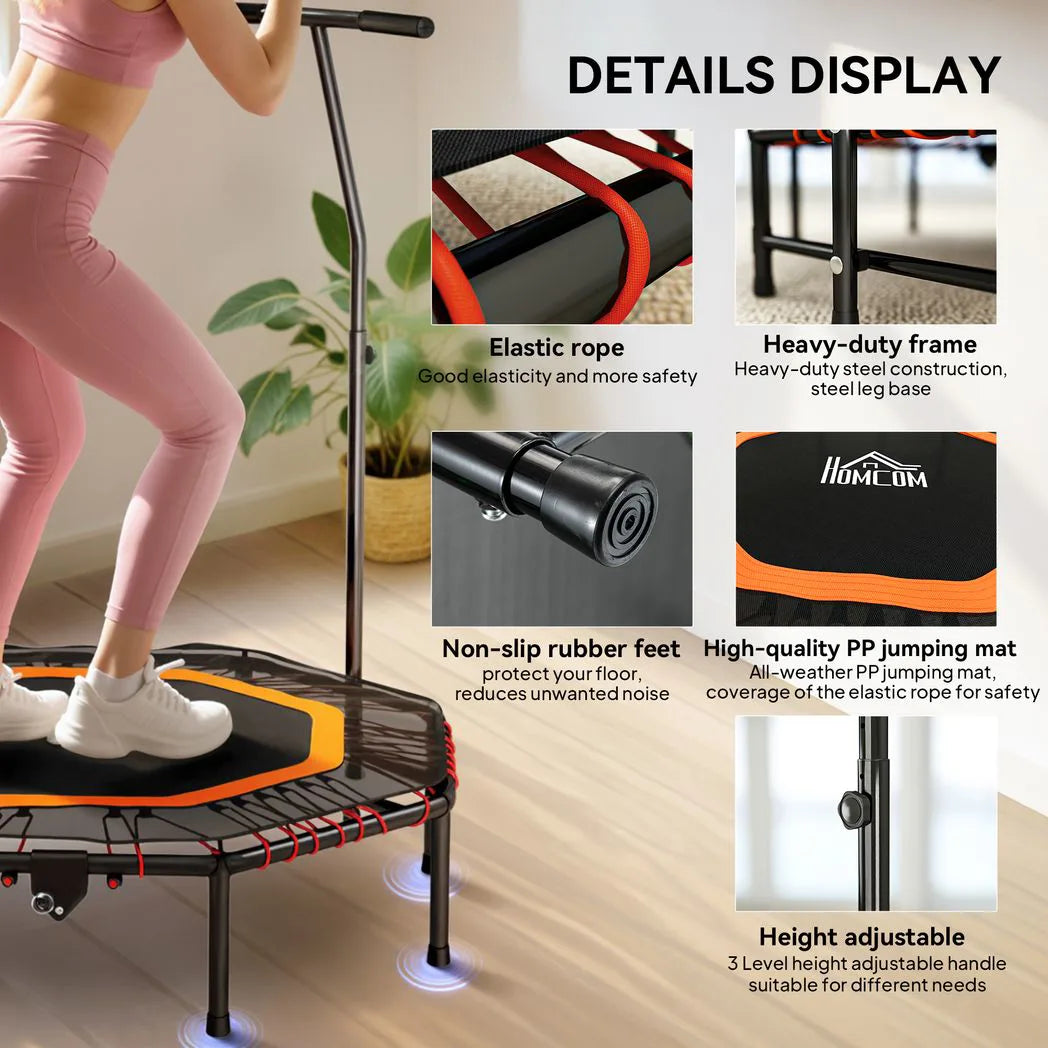 HOMCOM Fitness Trampoline with Adjustable Handle & 150kg Max Load – Foldable Low-Impact Rebounder for Adults